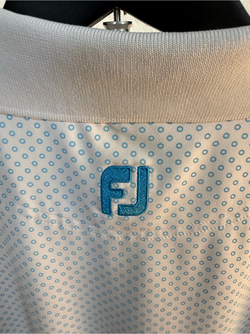 FootJoy White Polo with Light Blue Dot Pattern - Picture 6 of 15